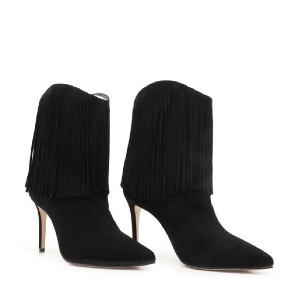 Schutz Black Suede Fringe Ankle Booties - Picture 1 of 6